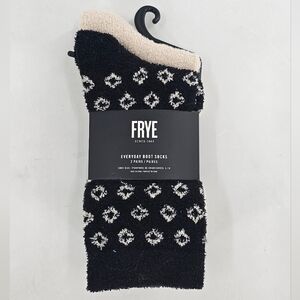 FRYE FUZZY BOOT SOCKS 2-PAIRS WOMEN'S SIZE 5-10 NWT BLACK IVORY